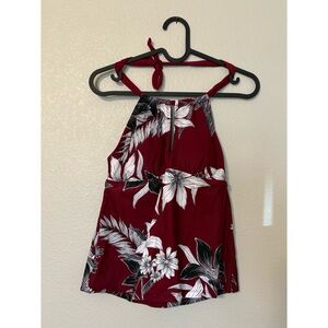 Kona Sol | Floral Halter Swim Top w/ Keyhole (Maroon/Black/White)